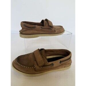 Sperry Top-Sider Boys Boat Shoes Brown Leather Hook & Loop Size 11.5M